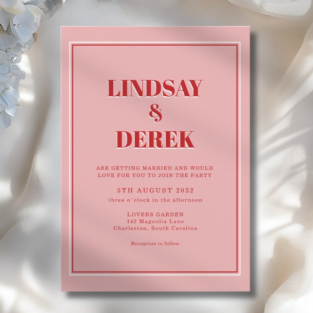 Convites Pink Orange Bold Font Modern Wedding (Pink Orange Bold Font Modern Wedding Invitation. Print & Instant Downoad)