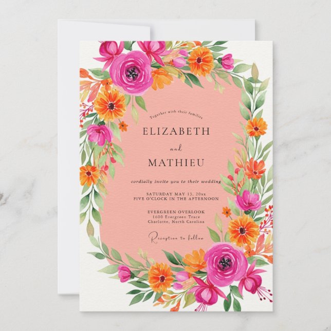Convites Pink Orange Energetic Summer Wedding (Frente)