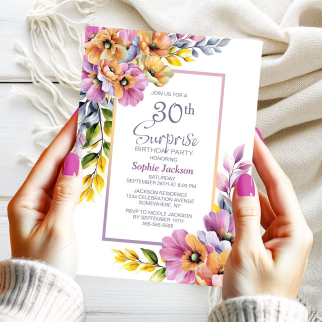 Convites Pink Orange Floral Surprise 30th Birthday Party (Criador carregado)