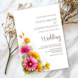 Convites Pink Orange Floral Wedding