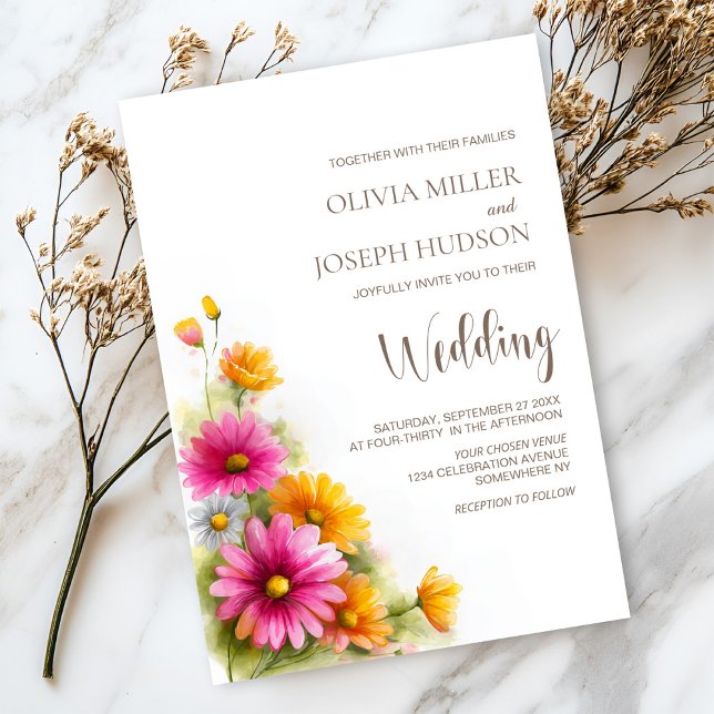 Convites Pink Orange Floral Wedding (Criador carregado)