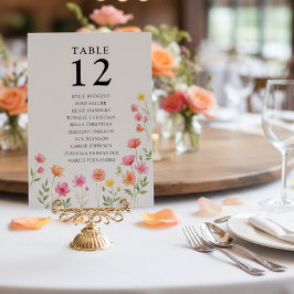 Convites Pink Orange Flower Table Number Seating Chart Card