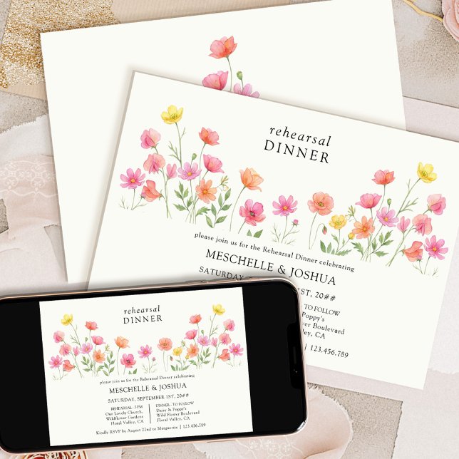 Convites Pink Orange Pretty Floral Rehearsal Dinner (Available to order printed or as a digital download)