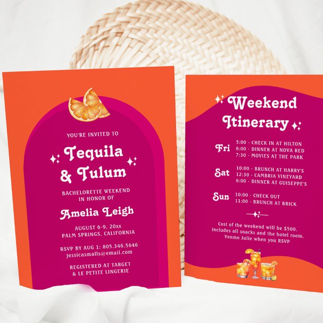 Convites Pink & Orange Sunset Tequila & Tulum Bachelorette (Criador carregado)
