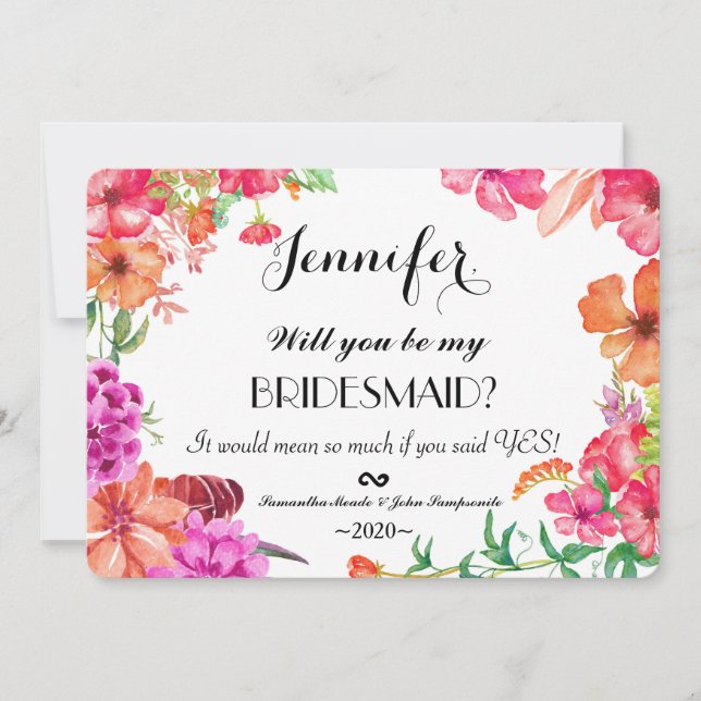 Convites Pink Orange Watercolor Garden Bridesmaids Invites (Frente)