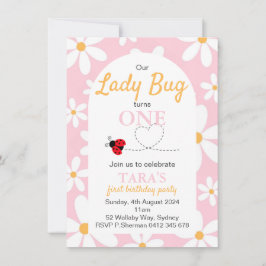Convites Pink Pastel Daisy Lady Bug Aniversário