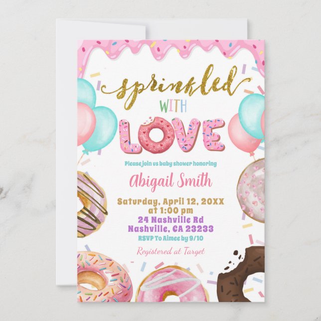 Convites Pink Pastel Donuts Baby Sprinkle Invitation (Frente)