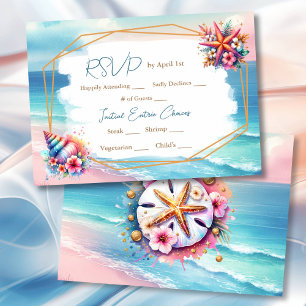 Convites Pink Pastel e Blue Ocean Ver RSVP de Casamento