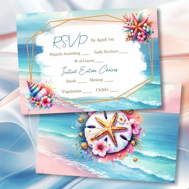 Convites Pink Pastel e Blue Ocean Ver RSVP de Casamento (Criador carregado)