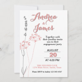 Convites Pink Pastel Elegante e Festa de noivado Floral Gr