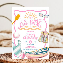 Convites Pink pastel girl Lake party birthday
