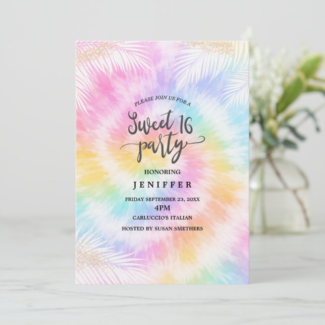 Convites Pink Pastel Tie Dye Girly Chic                     (Em pé/Frente)