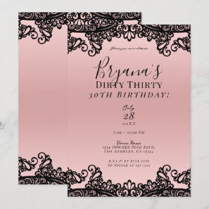 Convites Pink Peach Black Lace Dirty 30 30th Birthday 