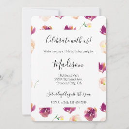 Convites Pink Peach Burgundy Watercolor Flowers