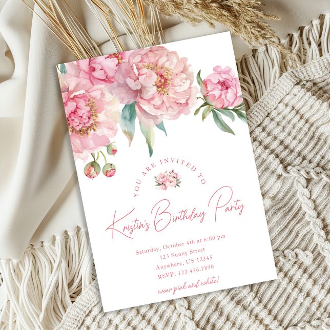 Convites Pink Peony 30th Birthday Invitation (Criador carregado)