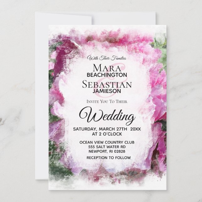 Convites *~* Pink Peony Painting Artística AR1 Casamento (Frente)