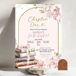 Convites Pink Peony Storey Chapter One primeiro aniversario