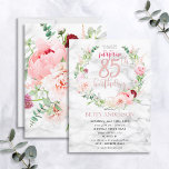 Convites Pink Peony Wreath Rosa Dourada Marble Surpresa 85t<br><div class="desc">Mãos para baixo meu design favorito de todos os tempos até hoje, este maravilhoso convite de aniversário surpresa apresenta as flores mais bonitas de aquarela que já vi - tão realistas que parecem fotos! Uma coroa de peões cor-de-rosa e astilbe, dahlias, bolas de allium, galhos de eucalipto e um delicado...</div>