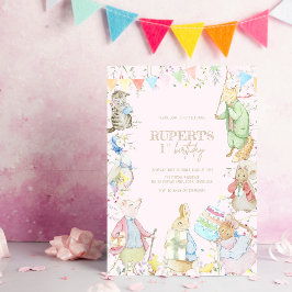Convites Pink Peter o Rabbit Primeiro Aniversário