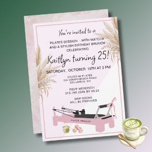 Convites Pink Pilates & Matcha (qualquer idade) Aniversário