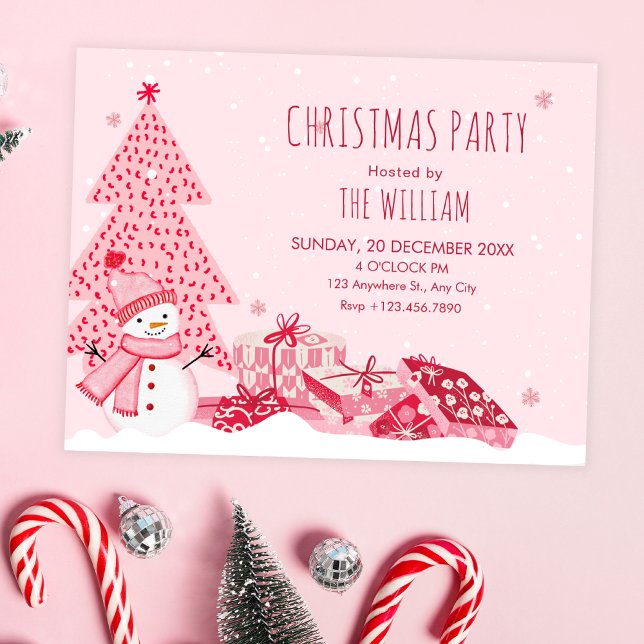Convites Pink playful winter christmas  (Criador carregado)