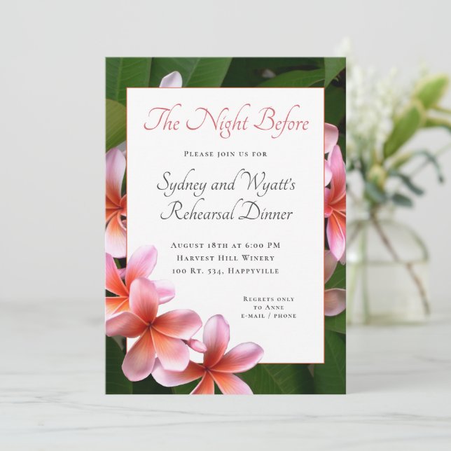 Convites Pink Plumeria Wedding Rehearsal Dinner (Em pé/Frente)