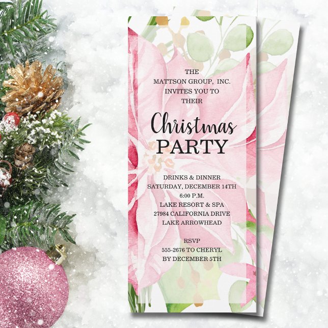 Convites Pink Poinsettia Floral Elegante (Elegant Pink Poinsettia Floral Christmas Invitations INSTANT DOWNLOAD and/or PRINTED)