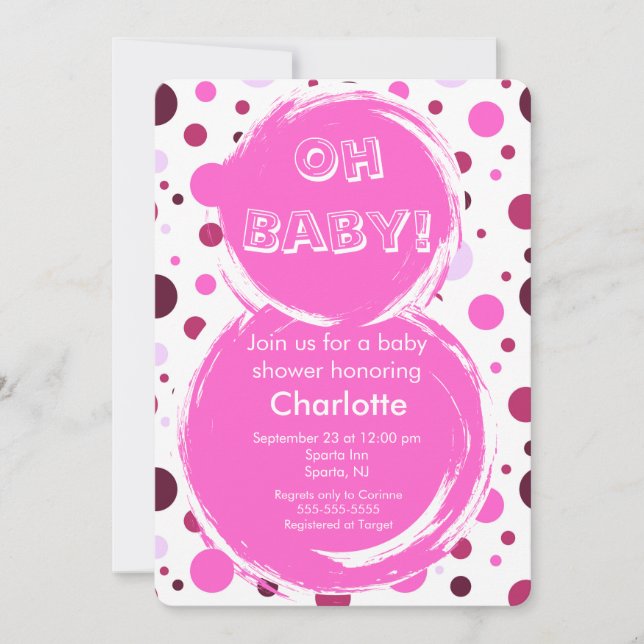 Convites Pink polka dot Baby Shower Invitation (Frente)