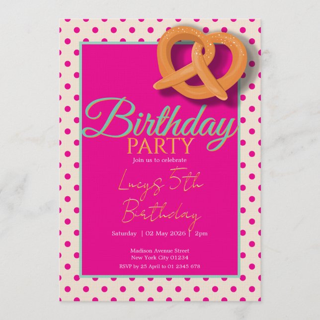 Convites Pink Polka Dot Birthday Party (Frente)