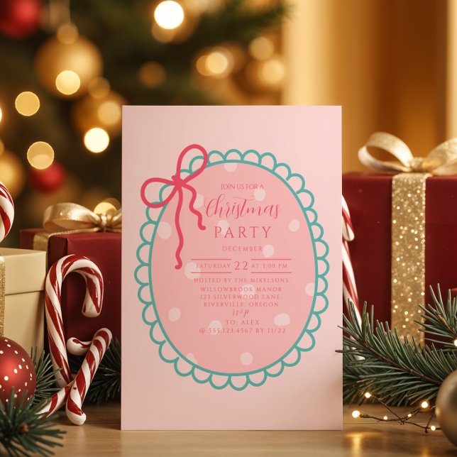 Convites Pink Polka Dot Christmas (Criador carregado)