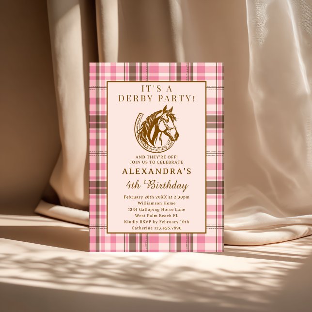 Convites Pink Preppy Equestrian Derby Girl Birthday Party (Criador carregado)