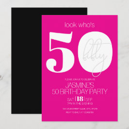 Convites Pink Preto E Branco Moderno Elegante 50 Aniversári