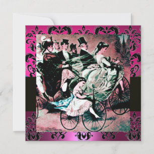 Convites PINK,PRETO,MONOGRAMA DE DAMASK PURPER, branco, fúc