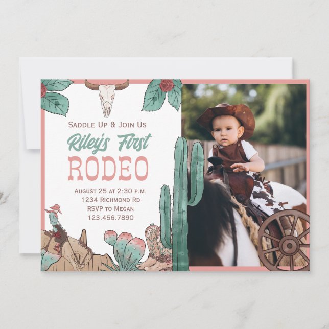 Convites Pink Primeiro Rodeio Western Cowgirl do Sudoeste  (Frente)
