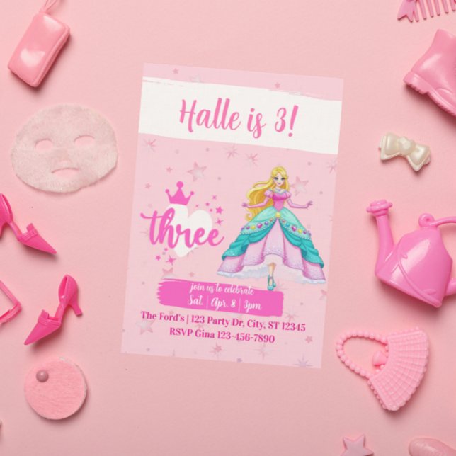 Convites Pink Princess Doll, 3rd Birthday (Criador carregado)