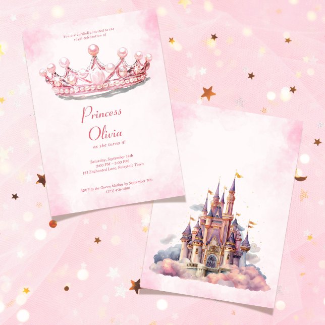 Convites  Pink Princess Tiara Fairytale Birthday Party (Pink Princess Tiara Fairytale Birthday Party Invitation)