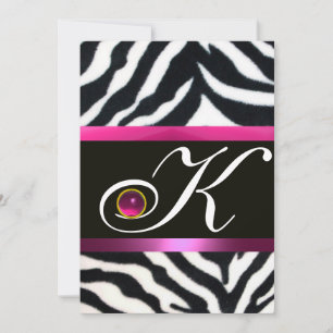 Convites PINK,PURPLE BLACK BRANCO ZEBRA FUR MONOGRAMA fuchs