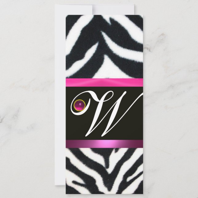 Convites PINK,PURPLE BLACK BRANCO ZEBRA FUR MONOGRAMA fuchs (Frente)