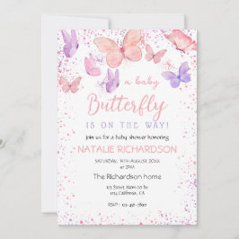 Convites Pink Purple Butterfly Baby Shower