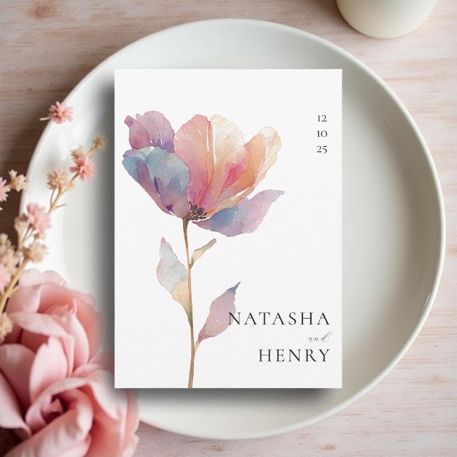 Convites Pink Purple Tulip Flower Watercolor Wedding  (Criador carregado)