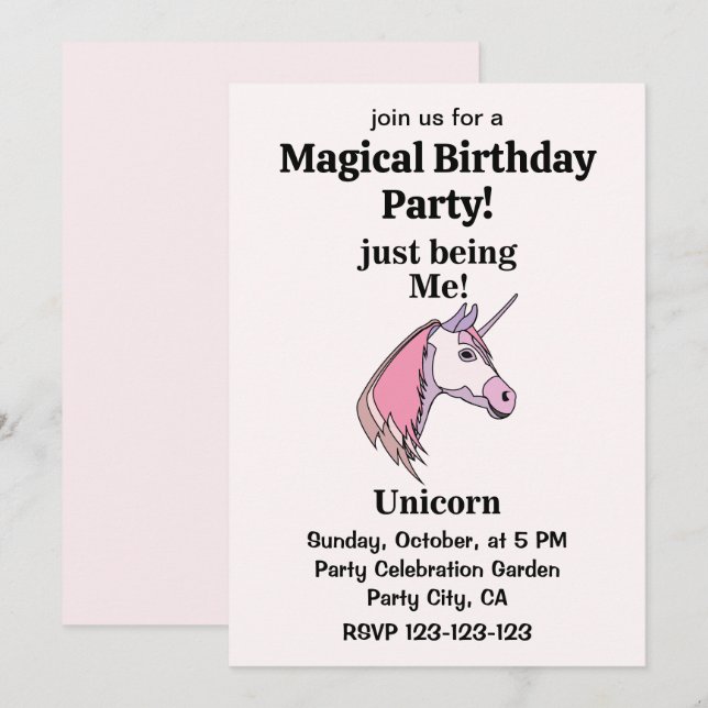 Convites Pink Purple Unicorn Head Magical Birthday Party (Frente/Verso)