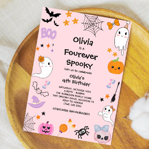 Convites Pink Quatro Nunca Spooky Ghost Halloween 4º Aniver