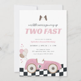 Convites Pink Race Car Girl Two Fast Second Birthday Invite