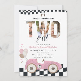 Convites Pink Race Car Two Fast 2nd Birthday Invite Photo