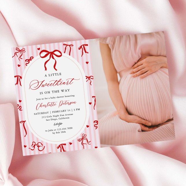 Convites Pink Red Coquette Bow Valentine Baby Shower Photo (Criador carregado)