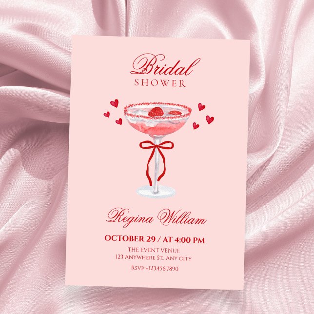 Convites Pink red cute bow cocktail bridal shower (Criador carregado)