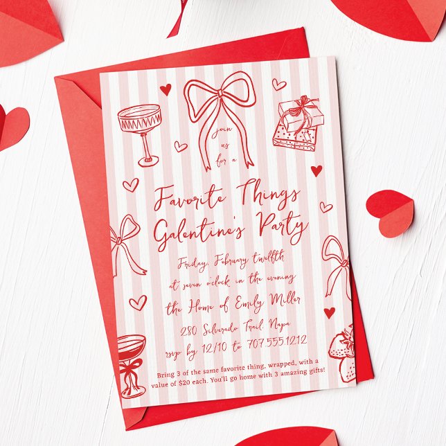 Convites Pink & Red Favorite Things Galentine’s Day Party (Criador carregado)