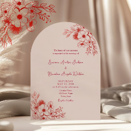 Convites Pink Red Floral QR Code Wedding