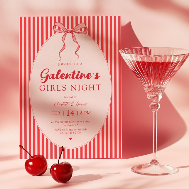 Convites Pink Red Galentine's Party Invitation (Criador carregado)