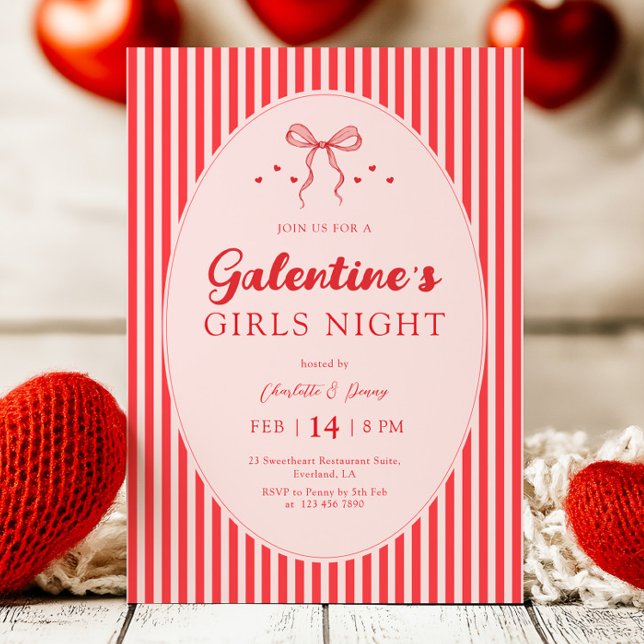 Convites Pink Red Galentine's Party Invitation (Criador carregado)